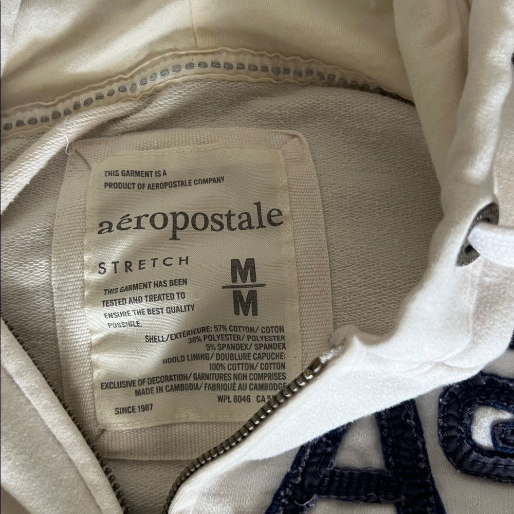 Aeropostale Cream Hoodie with Navy Patch Details - Picture 5 of 7